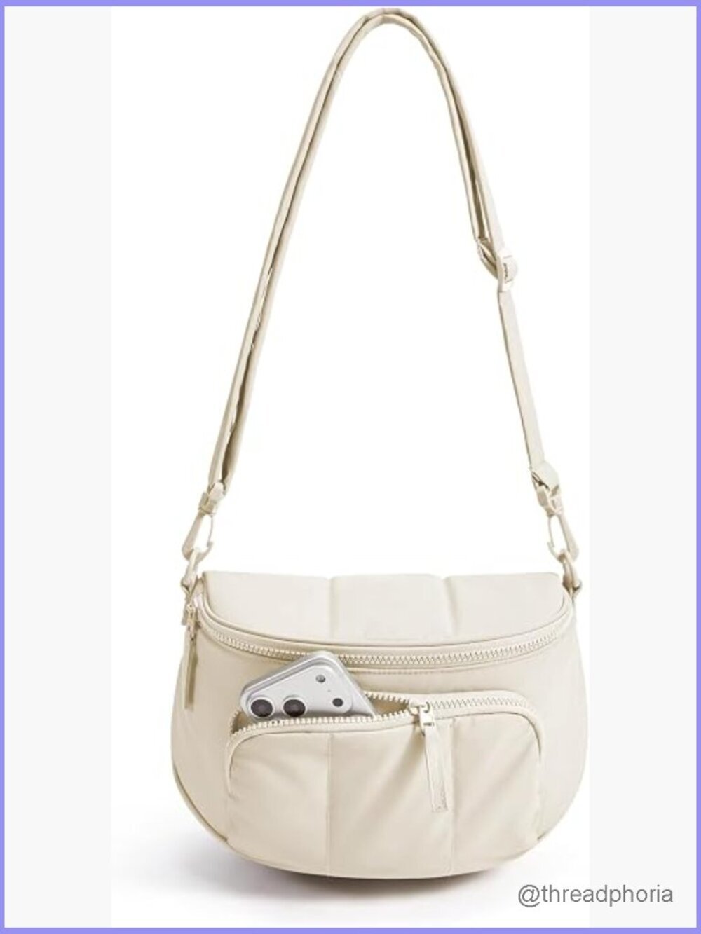 Quilted Puffer Crossbody Bag, Lightweight Water-Resistant Nylon Sling Purse